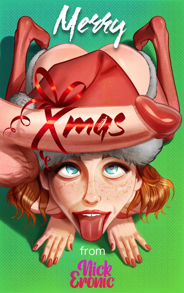 2022 blue_eyes christmas ginger ginger_hair imminent_oral large_penis lipstick looking_up nickeronic red_hair red_lipstick tagme tongue tongue_out