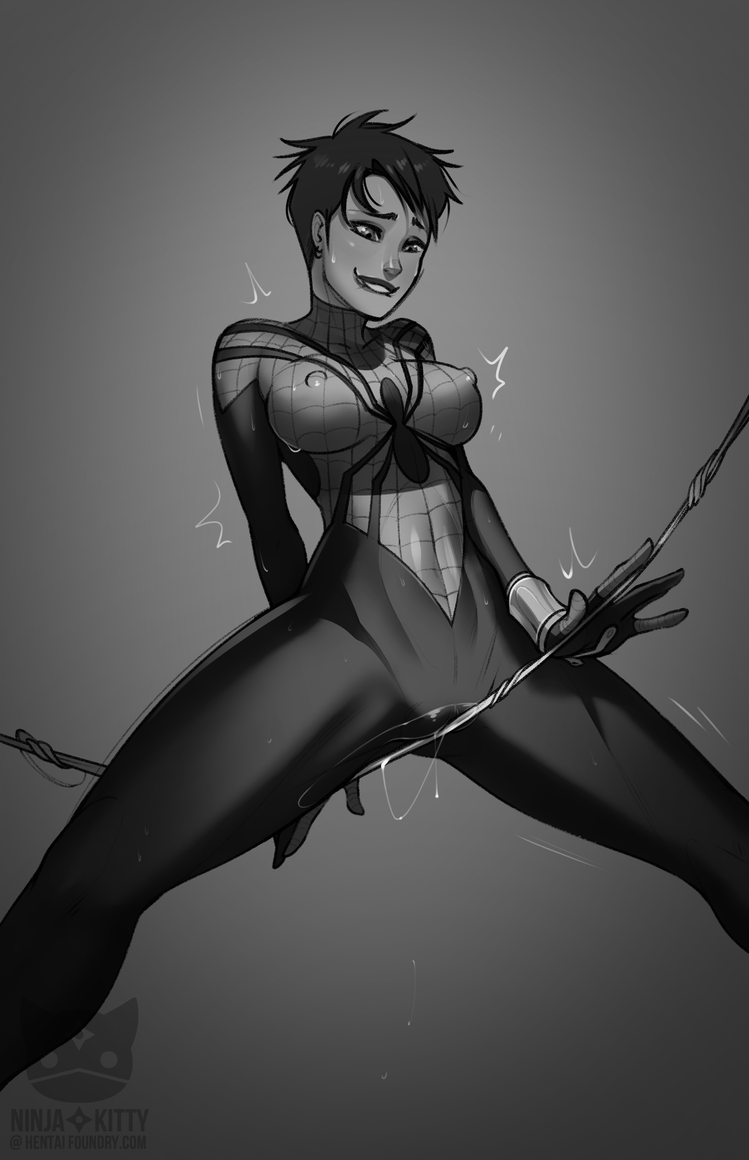 bodysuit, female, female only, grinding, grinding through clothes, hard nipples, horny, horny female, looking down, looking pleasured, marvel, marvel comics, masturbation, masturbation through clothing, mayday parker, ninjakitty, pussy, pussy juice, pussy juice drip, pussy juice trail, short hair, solo, spider-girl, spider-man (series), through clothes, through clothing, tomboy, wet pussy