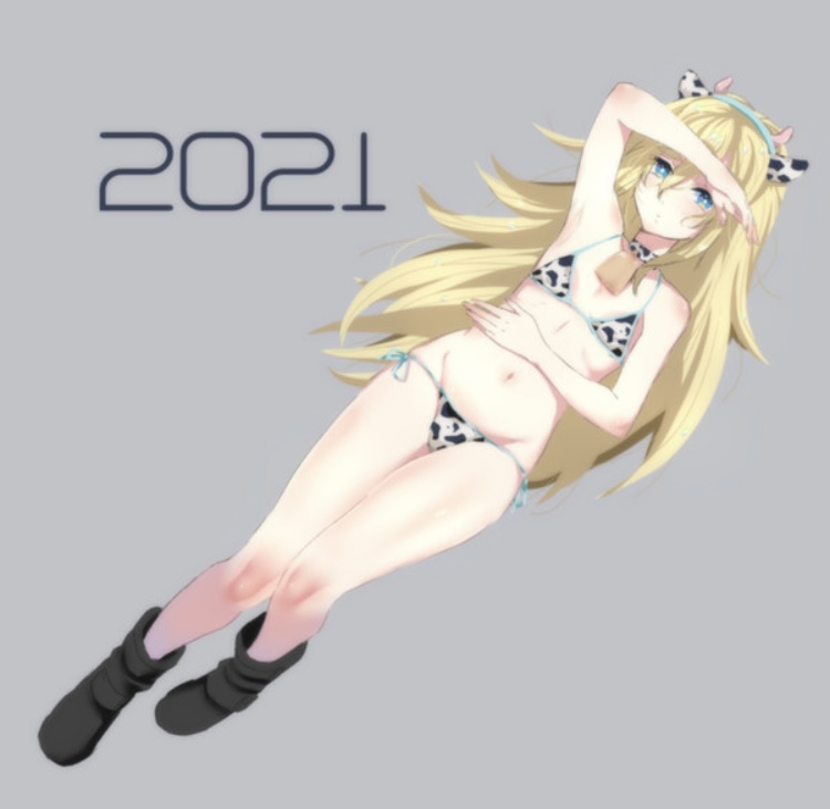 2021 angels_of_death bikini blonde_hair blue_eyes blush cow_girl cow_print rachel_gardner satsuriku_no_tenshi