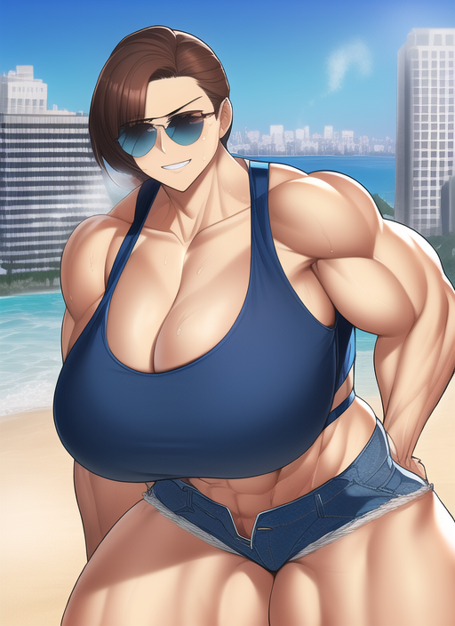 1girls abs ai_generated alternate_breast_size aviator_sunglasses bare_arms bare_legs bare_midriff bare_shoulders bare_thighs beach biceps big_breasts blue-tinted_eyewear blue_crop_top blue_shorts blue_tank_top breasts broad_shoulders brown_hair city cleavage collarbone crop_top deep_cleavage denim denim_shorts female female_only game_freak giant giantess gigantic_breasts grin hips huge_breasts large_breasts looking_at_viewer macro massive_breasts midriff midriff_baring_shirt muscle muscle_growth muscles muscular muscular_arms muscular_female muscular_legs muscular_thighs nai_diffusion nintendo npc_trainer ocean pokemon pokemon_sv short_shorts shorts single_hair_intake size_difference smile solo solo_female stable_diffusion sunglasses sweat sweatdrop sweating sweaty sweaty_body tank_top teeth teeth_showing thick thick_arms thick_thighs thighs tinted_eyewear voluptuous voluptuous_female wide_hips