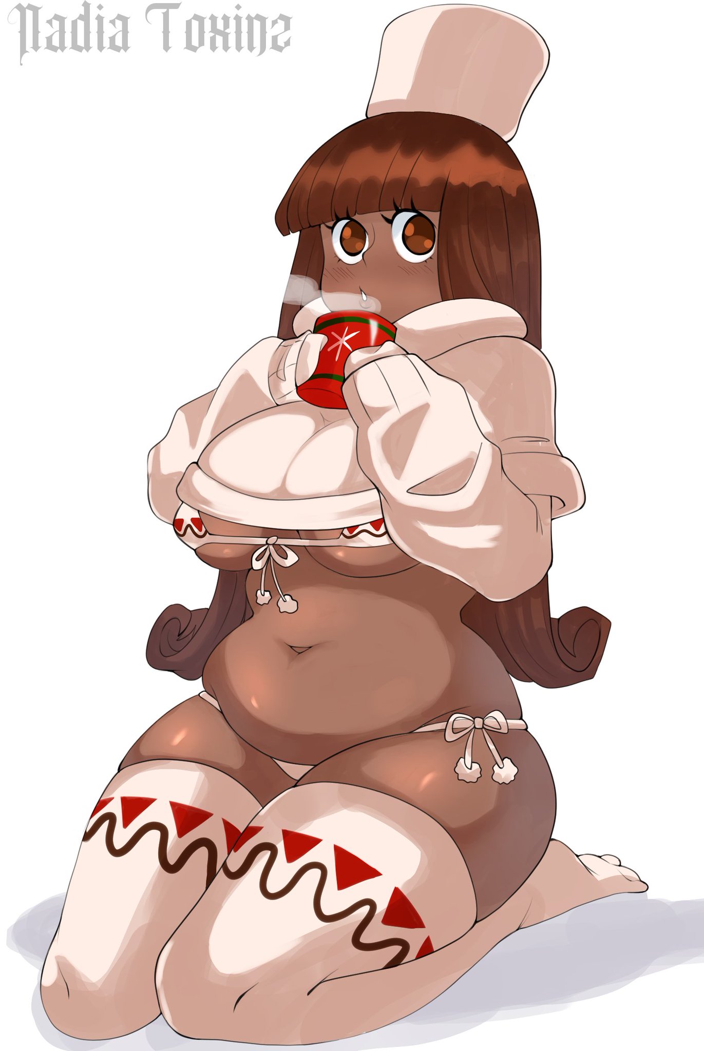 breasts, chubby, chubby female, cocoa cookie, cookie run, dark skin, dark-skinned female, female, nadia toxinz, thick thighs, thighhighs, wholesome