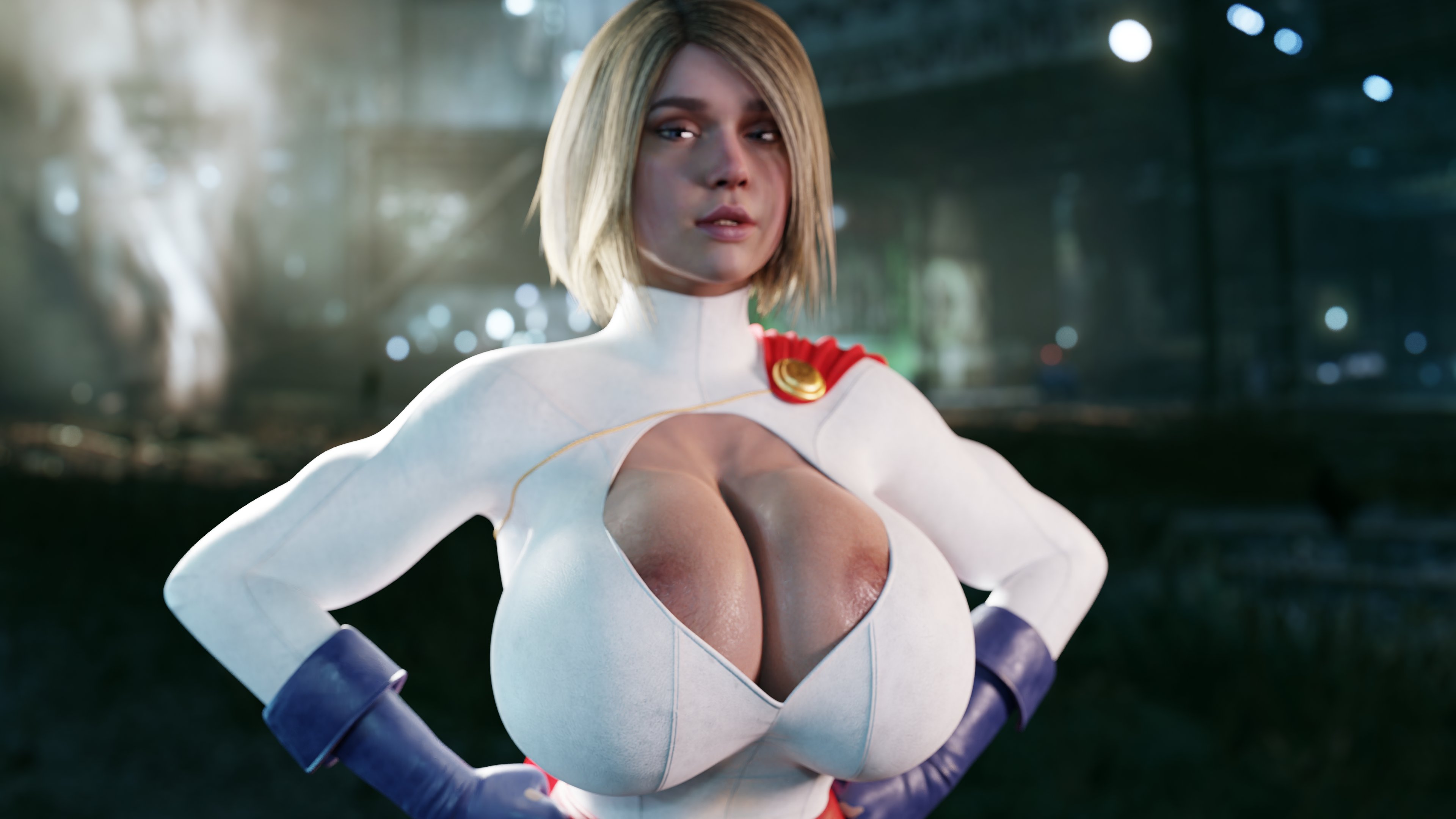 1girls, 3d, barely contained, barely contained breasts, big breasts, blender, blonde hair, blue eyes, breasts, bursting breasts, busty, curvy, dc, dc comics, female, female only, huge breasts, injustice 2, kara danvers, kara zor-el, kryptonian, large breasts, partially visible nipples, posing, power girl (cosplay), solo, supergirl, supergirl (injustice), superhero costume, superheroine, superman (series), thedirtden