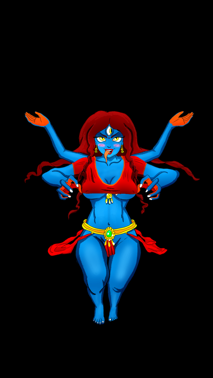 anime blue_skin goddess hindu_mythology hinduism indian indian_female jewelry kali long_tongue looking_at_viewer multi_arm multi_limb open_mouth tongue_out wallpaper