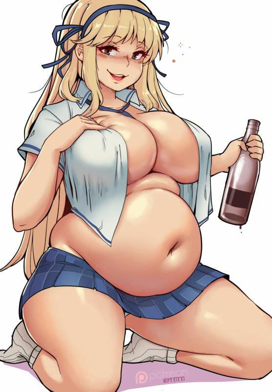 2022 alcohol bbw big_breasts blushing chub chubby chubby_female drunk fat fat_fetish fatty female female_only huge_breasts human human_only katsuragi_(senran_kagura) kipteitei miniskirt navel overweight overweight_female solo tagme tubby tummy weight_gain