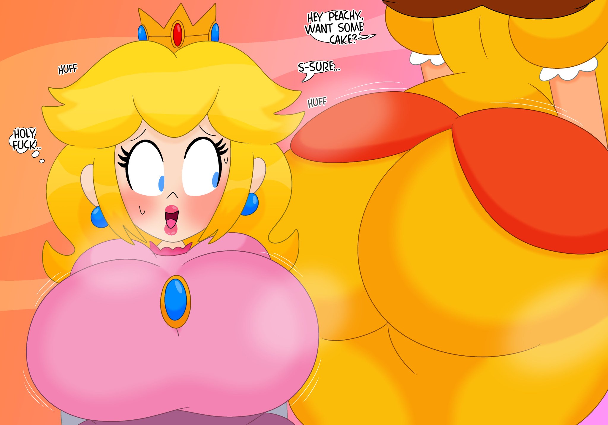 2girls, 3barts, ass, big ass, big breasts, big butt, breasts, bubble ass, bubble butt, female, female only, huge ass, huge breasts, huge butt, large ass, large butt, mario (series), multiple females, multiple girls, nintendo, princess daisy, princess peach, super mario bros., thick ass, yuri