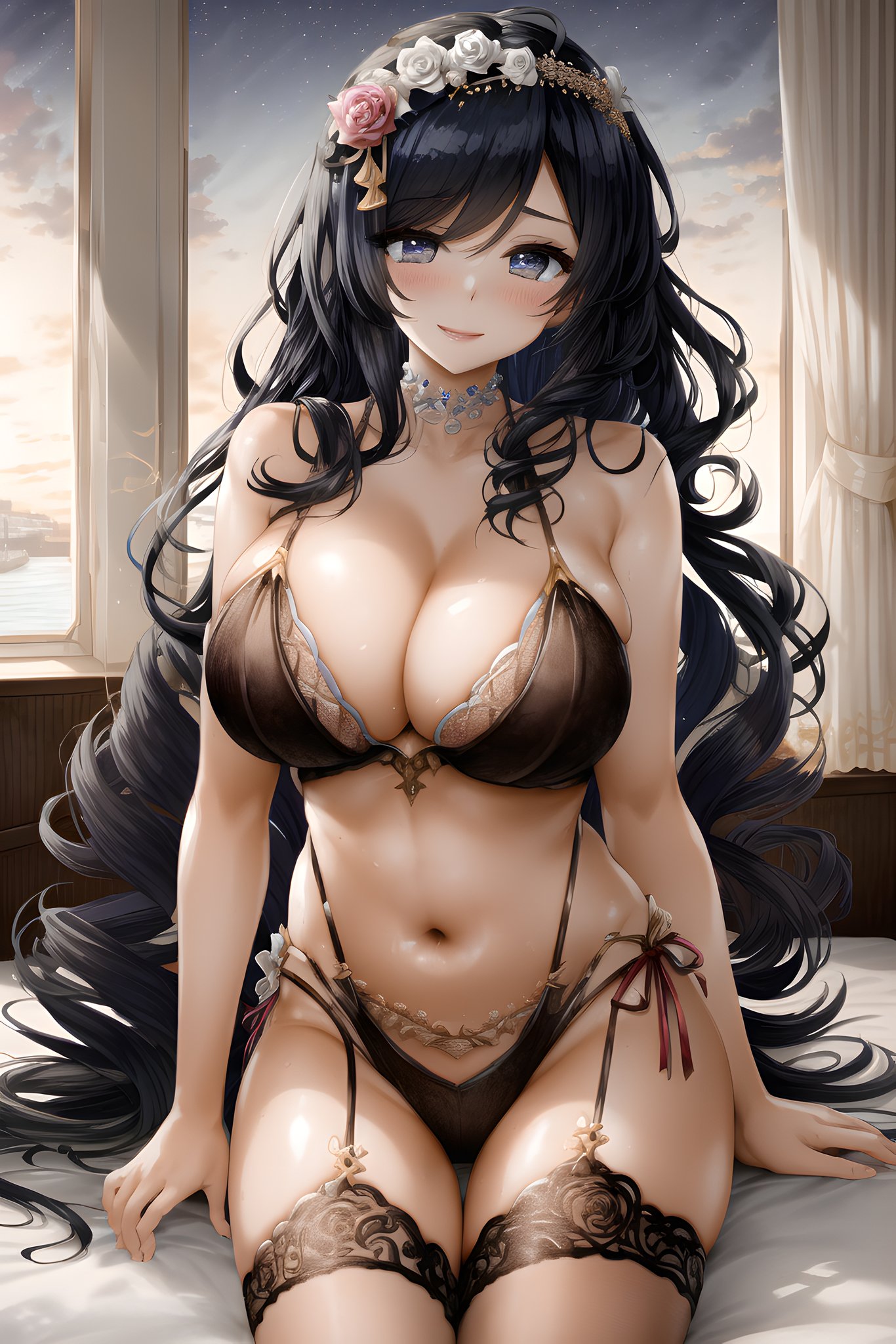 1girls, ai generated, big breasts, black lingerie, breasts, bulging breasts, curvy figure, female, female focus, female only, highres, looking at viewer, original, seductive look, stable diffusion, tagme, voluptuous female