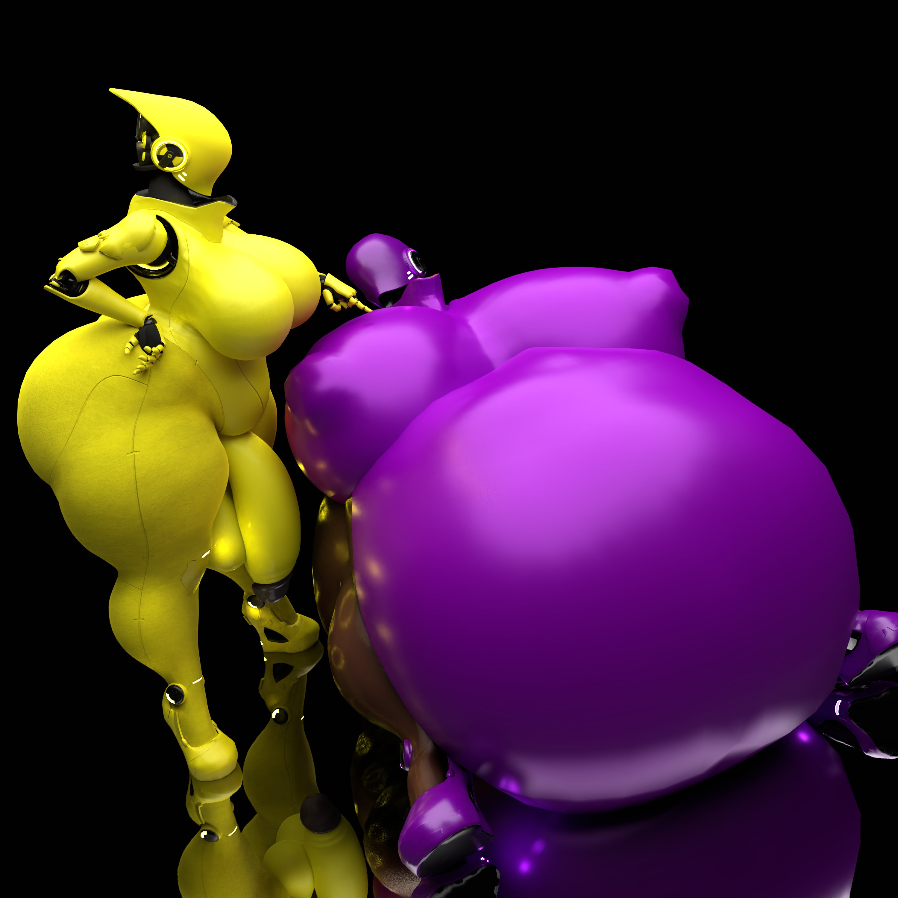 3d, android, android girl, ass, big ass, big belly, big breasts, breasts, cyborg, cyborg girl, eating, female, female only, haydee, haydee (game), huge belly, large ass, large belly, large breasts, larger female, purple body, qzk forte, robot, robot girl, robot humanoid, smaller female, stuffing, tagme, vore, yellow body, yuri