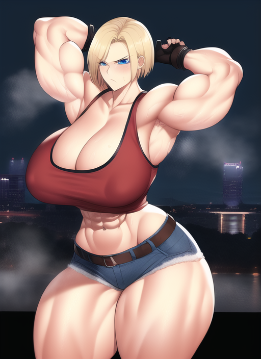 1girls abs ai_generated angry armpits arms_up bare_arms bare_legs bare_midriff bare_shoulders bare_thighs biceps black_gloves blonde_hair blue_eyes blue_mary blue_shorts blush breast_expansion breasts broad_shoulders city city_background cityscape cleavage collarbone covered_nipples crop_top deep_cleavage denim denim_shorts erect_nipples erect_nipples_under_clothes fingerless_gloves giant giantess gigantic_breasts gigantic_thighs gloves huge_breasts huge_thighs hyper_thighs king_of_fighters large_breasts large_thighs looking_at_viewer macro massive_breasts massive_thighs midriff midriff_baring_shirt muscle muscle_growth muscle_tone muscles muscular muscular_arms muscular_female muscular_legs muscular_thighs nai_diffusion night red_crop_top red_tank_top short_hair short_shorts shorts size_difference snk stable_diffusion steam steaming_body steamy_breath sweat sweatdrop sweating sweaty sweaty_body sweaty_breasts tank_top thick_arms thick_thighs thighs thunder_thighs voluptuous voluptuous_female wide_hips