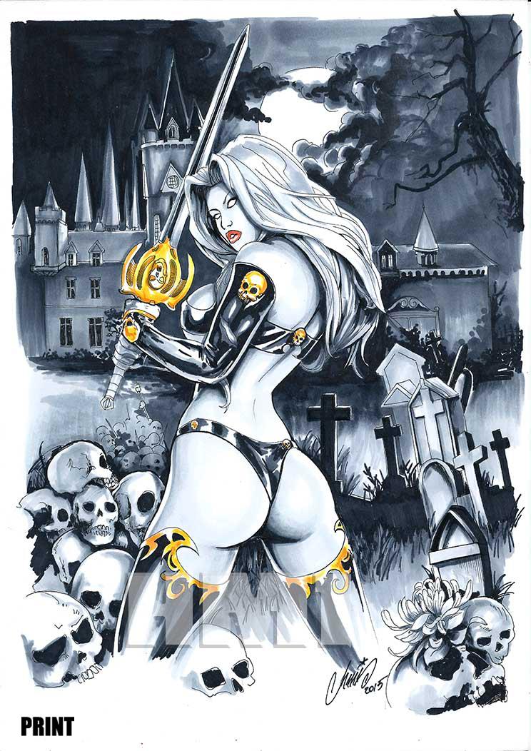 chaos_comics church coffin_comics death_(personification) female_focus female_only graveyard grim_reaper hm1art lady_death looking_at_viewer queen_of_the_dead seductive_look voluptuous_female