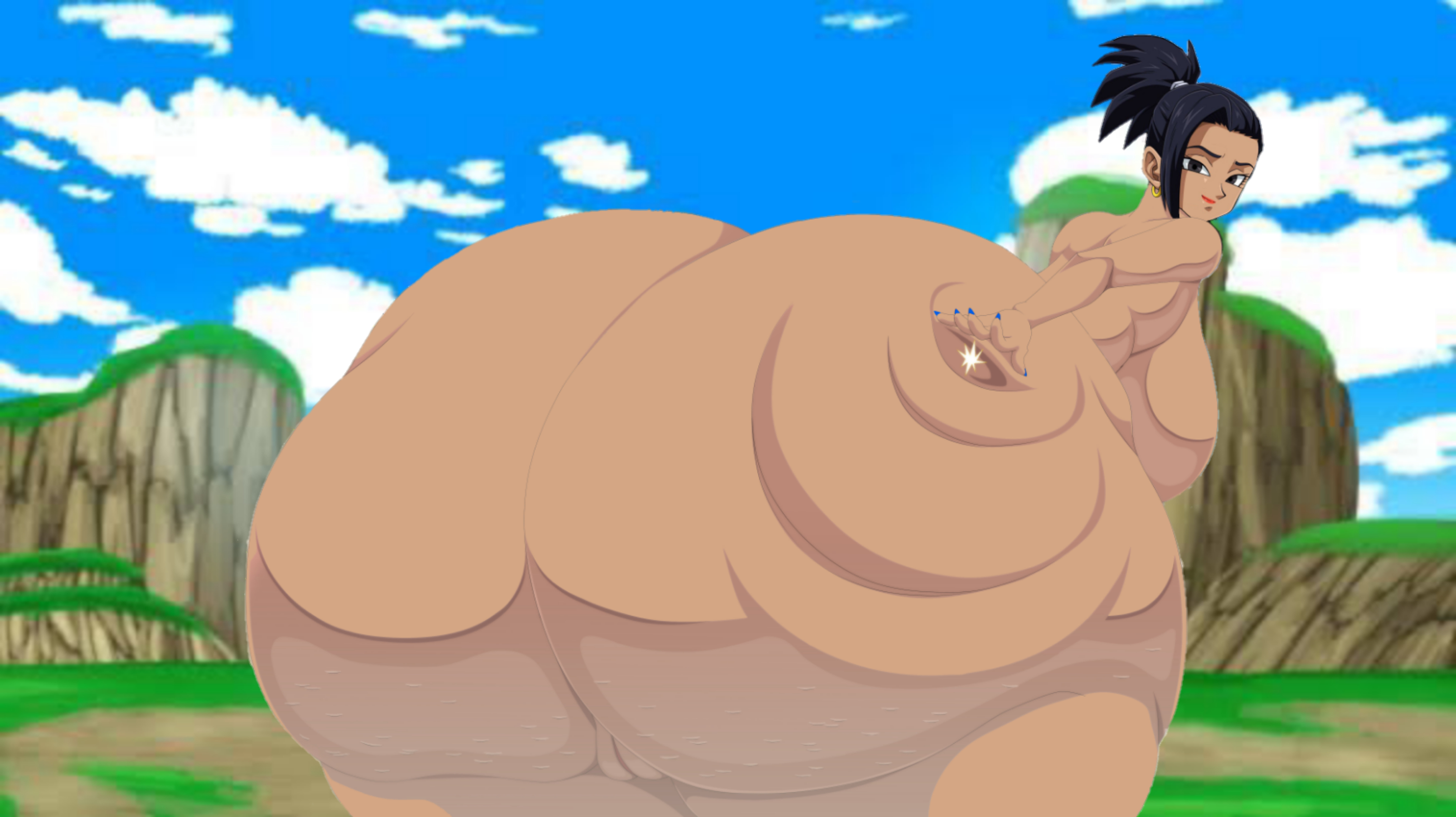 ass, big breasts, breasts, dragon ball, dragon ball super, edit, ero-enzo, female, female only, hyper ass, kale, nude, nude female, pussy, rtenzo, smiling