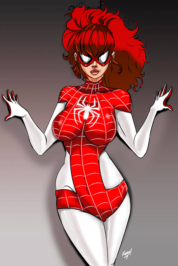 1girls big_breasts breasts female female_only light-skinned_female lipstick marvel marvel_comics mary_jane_watson mask mature mature_female milf mother mrfuzzynutz red_hair solo spinneret_(mary_jane_watson) superheroine tight_clothing wavy_hair