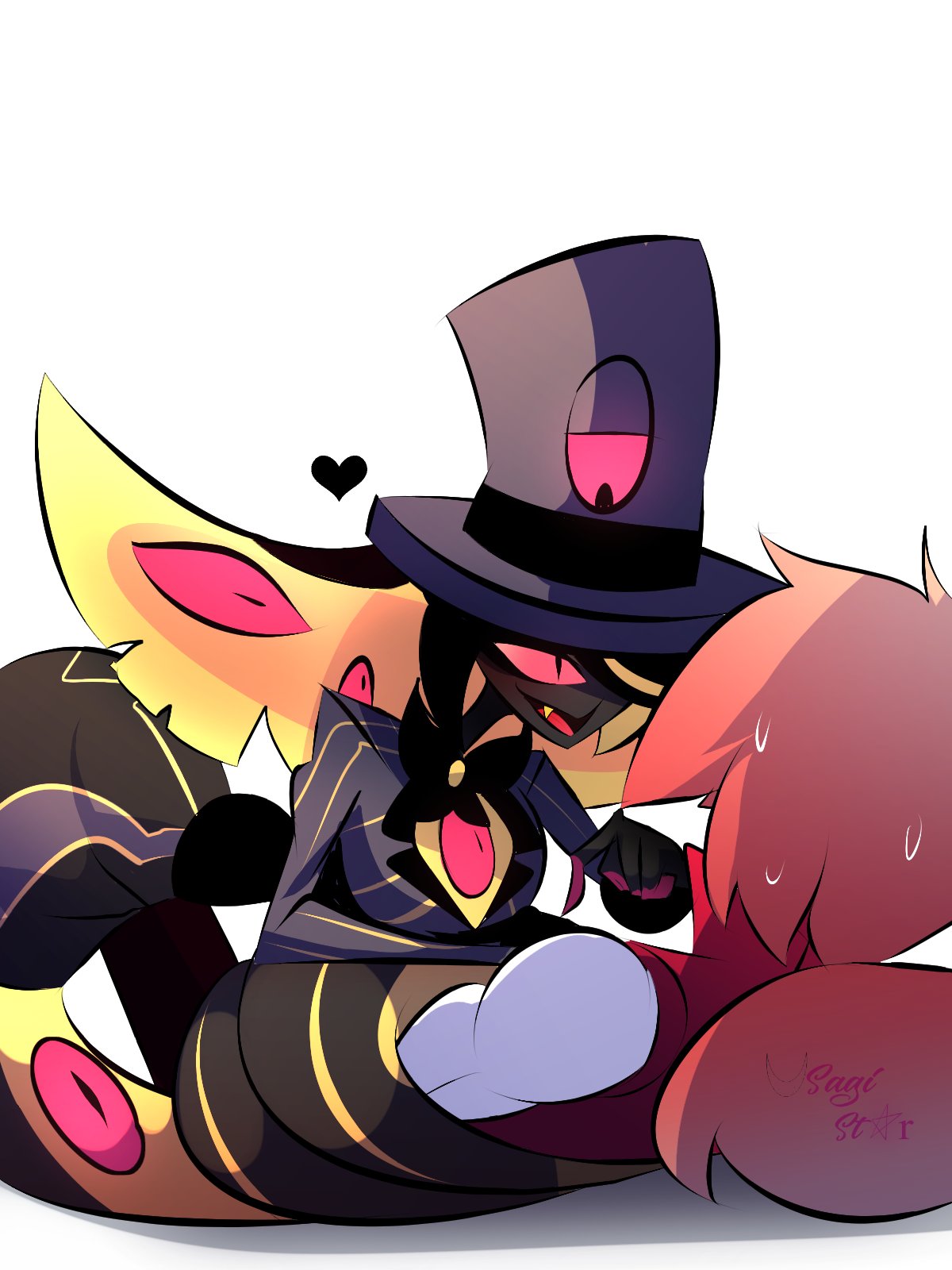 1boy1girl big_breasts cherri_bomb_(hazbin_hotel) female_sir_pentious_(hazbin_hotel) hazbin_hotel male_cherri_bomb_(hazbin_hotel) pink_hair rule_63 sir_pentious_(hazbin_hotel) tagme unseen_male_face usagi_star white_skin