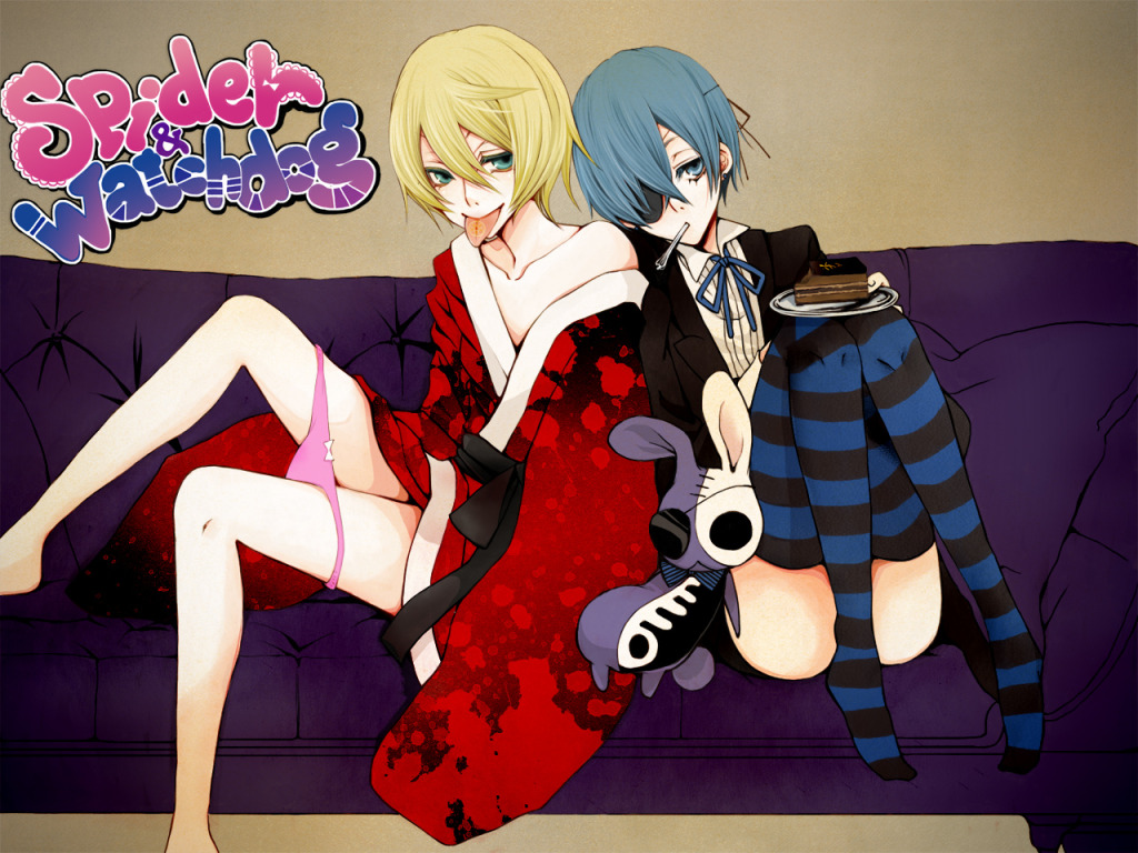 2boys alois_trancy background blonde_hair blue_eyes cake ciel_phantomhive color couch eye_patch femboy food girly human kuroshitsuji male male_only open_clothes open_eyes open_mouth panties pink_panties short_hair sitting smile stockings thighhighs tongue tongue_out tongue_tattoo trap uncensored