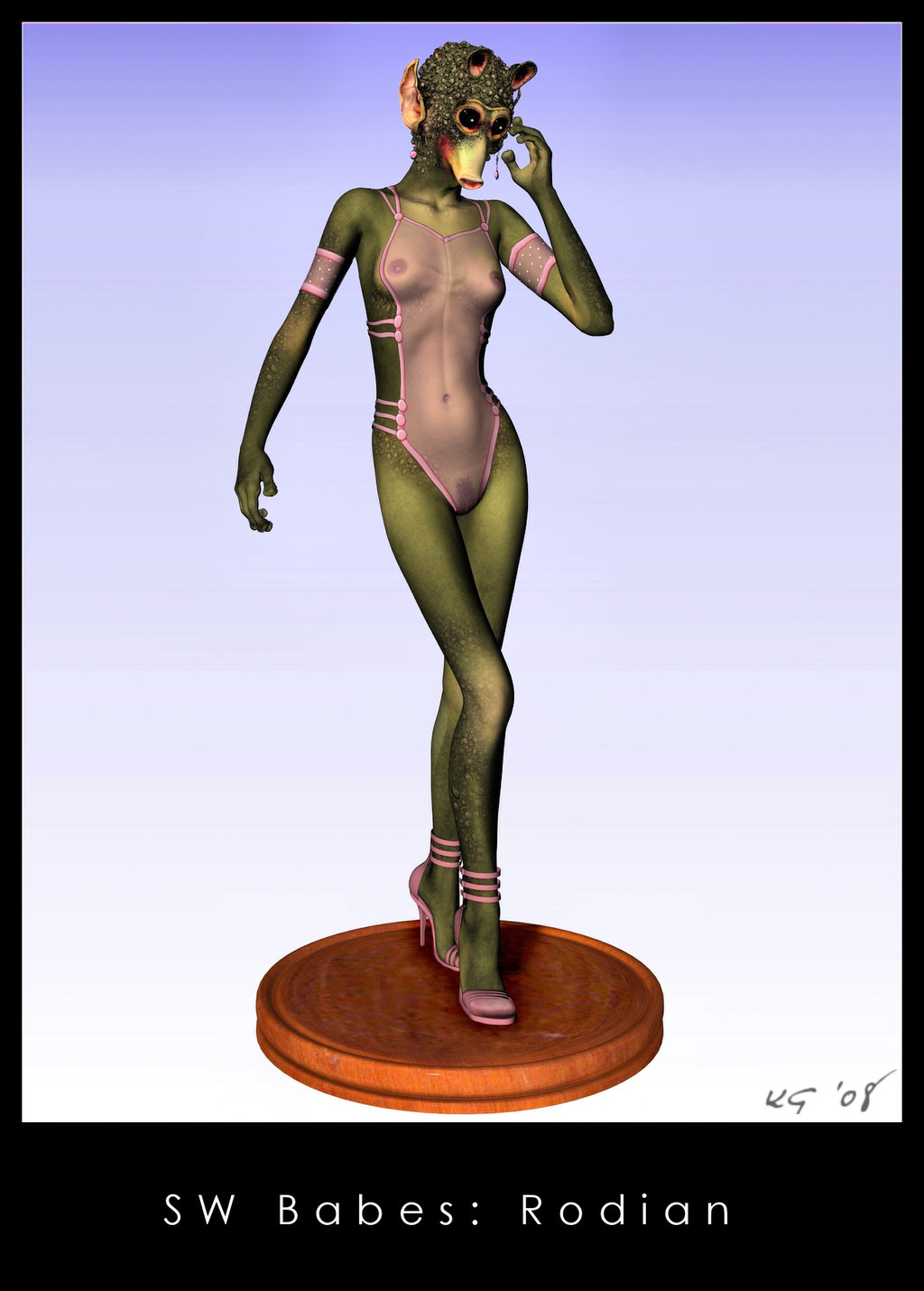 3d alien alien_girl breasts female green_skin k9_(artist) kaernen nipples pussy rodian star_wars tagme transparent_clothing