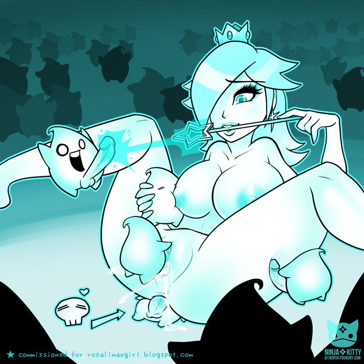 anal breast_sucking breasts crown cum cum_inside cute double_penetration earrings female group_sex hair_over_one_eyes human large_breasts luma male mario_(series) ninjakitty nintendo nipples penis princess_rosalina straight super_mario_galaxy vaginal_penetration wand