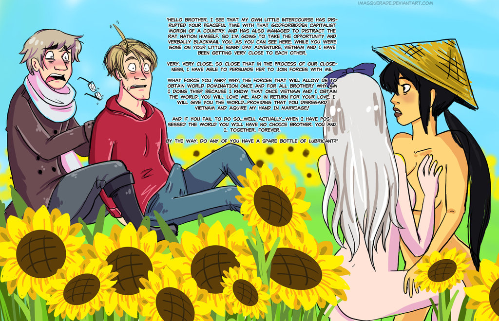 2girls alfred_jones america_(hetalia) axis_powers_hetalia belarus_(hetalia) female ivan_braginski multiple_girls natalia_alfroskaya russia_(hetalia) sunflowers vietnam_(hetalia)