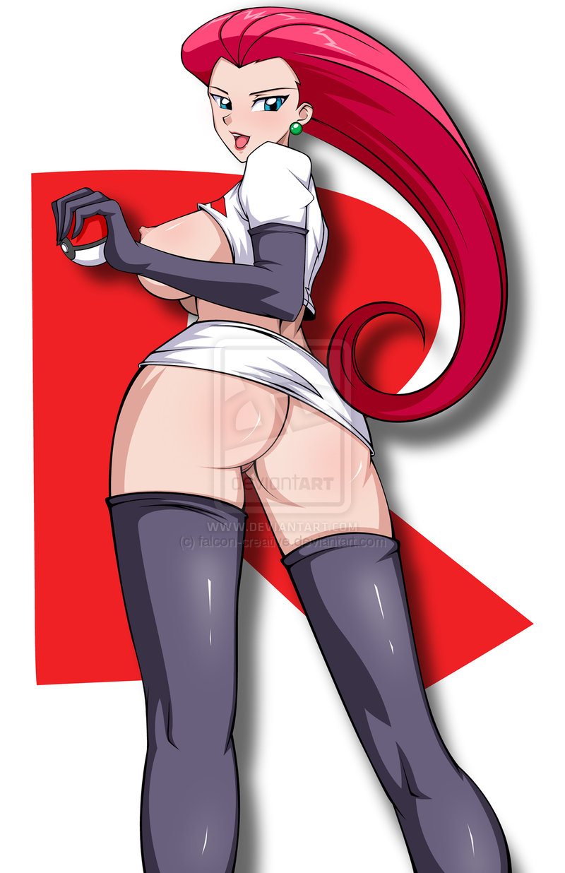 anus ass back_view boots breasts earrings falcon-creative female female_only high_heel_boots human human_only jessie_(pokemon) pale_skin partially_clothed pokemon solo standing tagme team_rocket thigh_boots