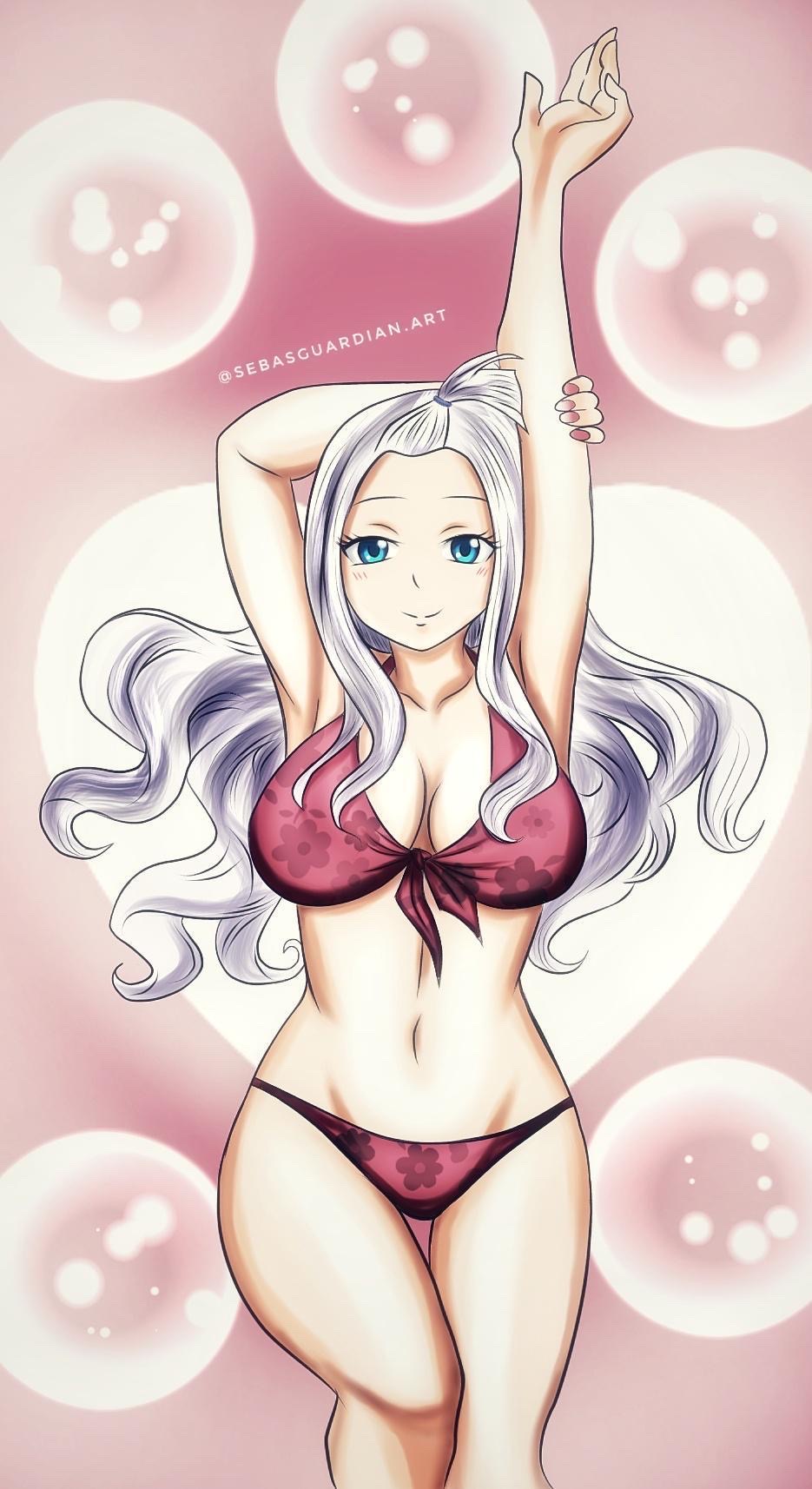 1girls, armpits, bikini, breasts, fairy tail, female, mirajane strauss, modeling, sebasguardian.art, white hair, white-haired female
