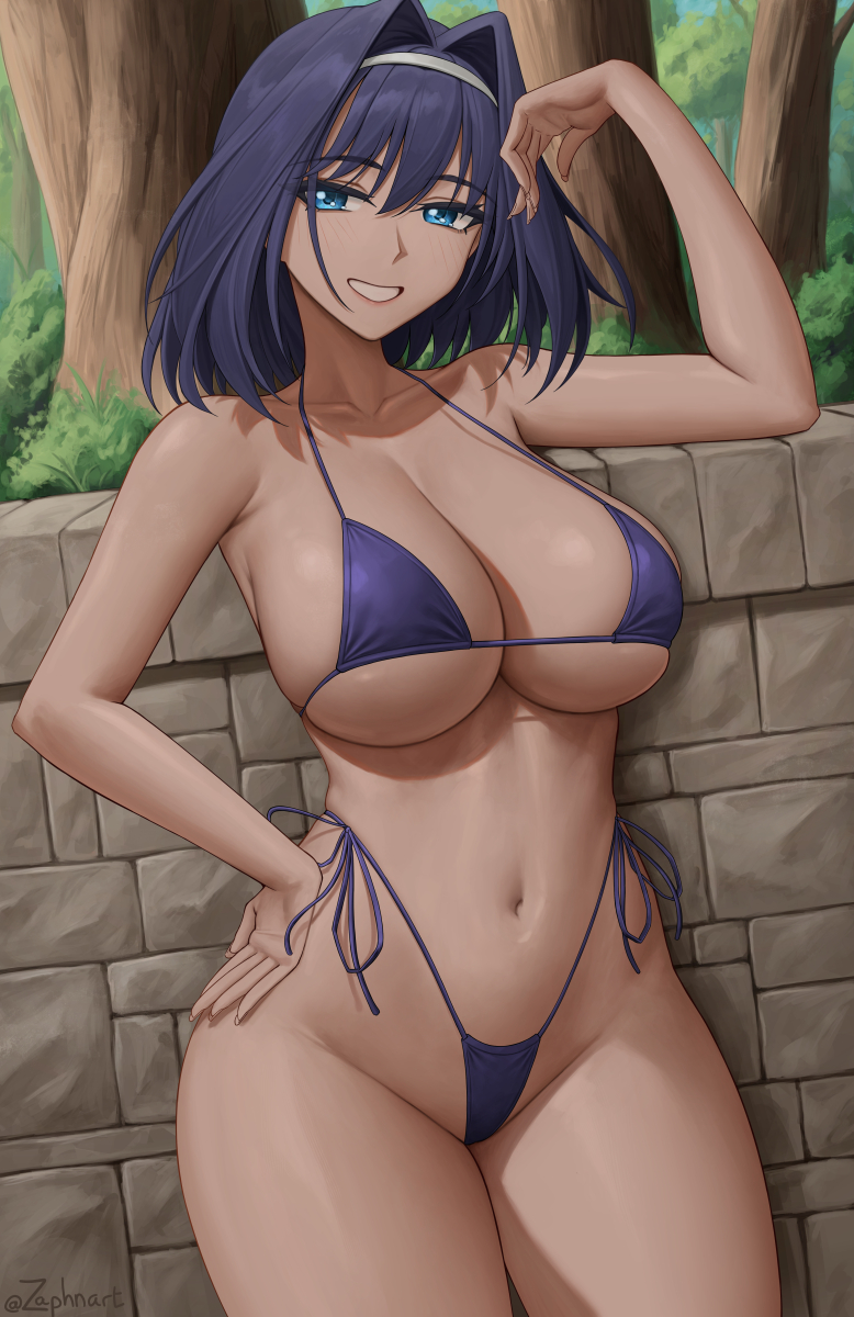 1girls, bikini, blue bikini, blue hair, breasts, female, hips, hololive, hololive english, hololive english -council-, hololive english -promise-, huge breasts, light skin, light-skinned female, long hair, ouro kronii, short hair, slim waist, thick thighs, thighs, virtual youtuber, wide hips, zaphn