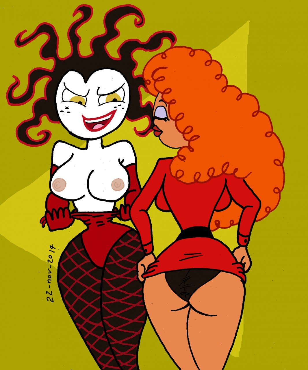 2019 2girls areola areolae ass back back_view backboob big_ass big_lips black_hair black_panties blue_eyeshadow breasts breasts_out cartoon_network clothed clothed_female clothes clothing clothing_pull curly_hair curvaceous curvy curvy_body curvy_figure dated dress dress_lift dress_pull duckymomoisme duo exposed_breasts eyes_closed eyeshadow female female_only fishnets freckles freckles_on_face front_view gloves hair handwear hourglass_figure human humanoid large_ass legs_together legwear leotard leotard_pull light-skinned_female light_skin lipstick long_hair looking_at_ass looking_at_partner makeup medium_breasts nipples open_mouth orange_hair pale-skinned_female pale_skin panties pose posing powerpuff_girls rear_view red_lipstick redhead sara_bellum sedusa simple_background skin_tight small_waist smile smiling standing teeth thick_lips thick_thighs thighs thin_waist tight_clothing tongue underwear voluptuous wide_hips yellow_background yellow_eyes