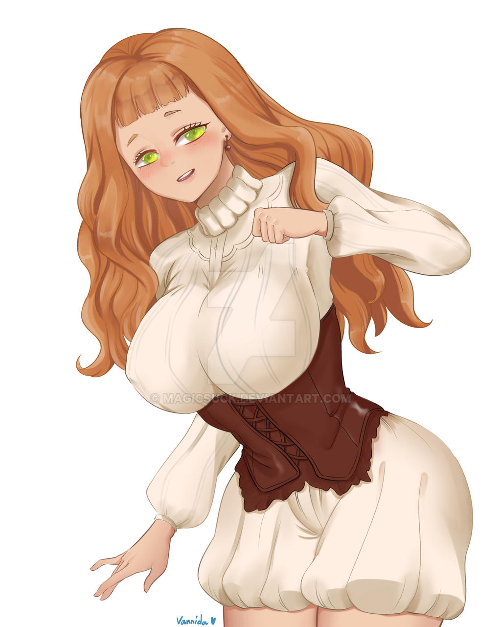big breasts, black clover, breasts, female, green eyes, magicsuck, mimosa vermillion, red hair, smile