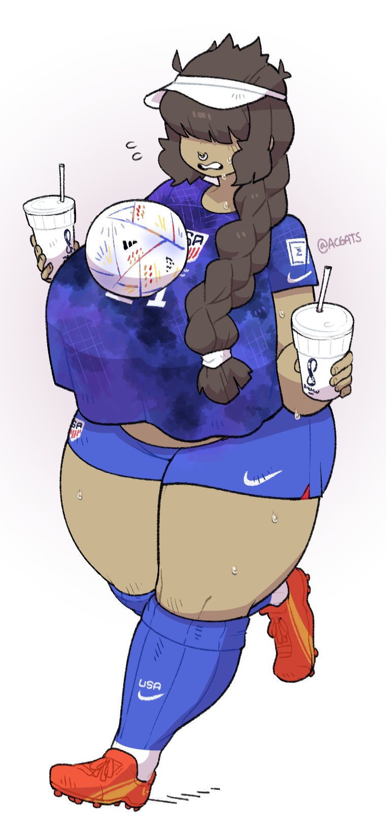 1girls ass big_ass big_breasts breasts brown_hair chubby chubby_female fat_ass female female_focus female_only football football_uniform gats hair_over_eyes huge_ass huge_breasts massive_breasts milkbar_(gats) pizza_thot septum_piercing shorts soccer_ball soccer_uniform solo thick_ass thick_thighs wide_hips