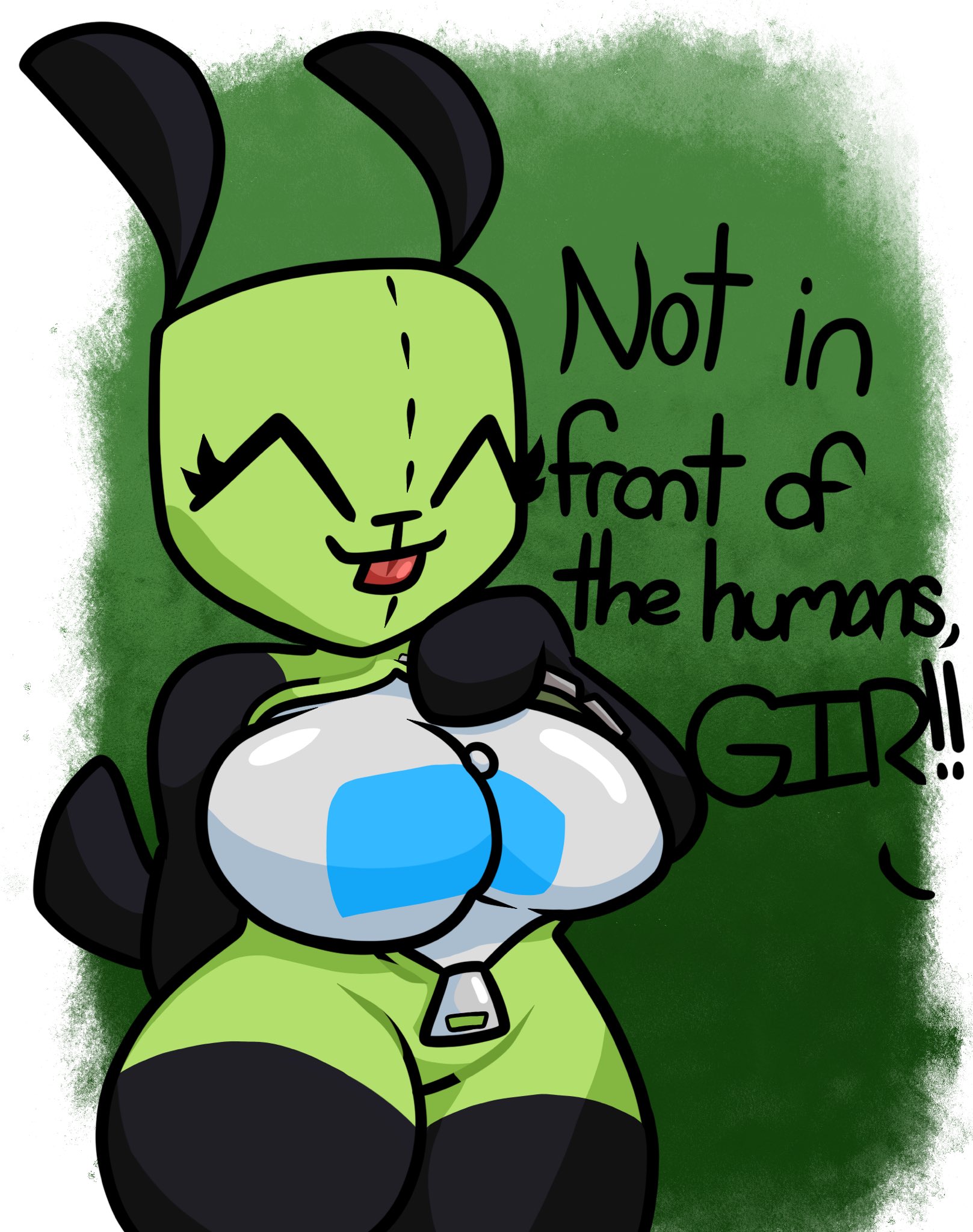 big breasts, breasts, female, gir (invader zim), green background, invader zim, lewdewott, nickelodeon, tagme, white background