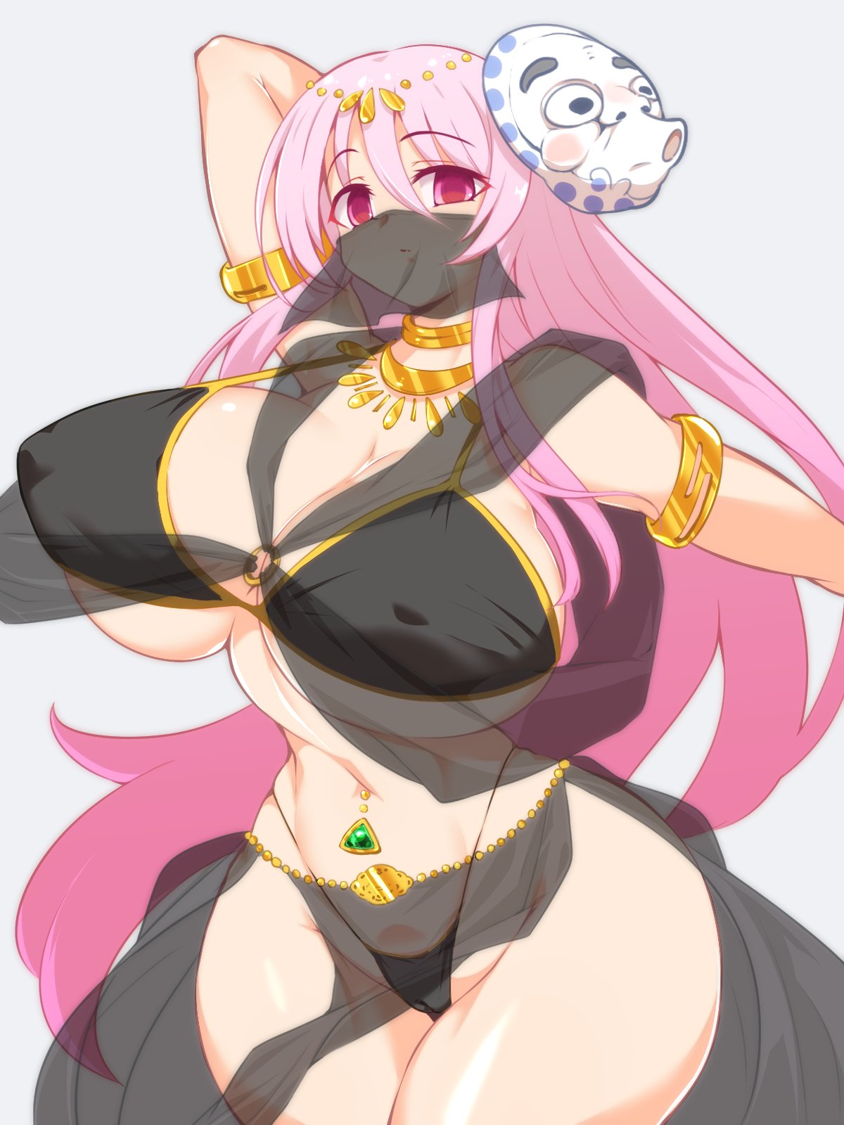 1girls big_breasts bikini breasts breasts_bigger_than_head cameltoe curvy female female_only female_solo hata_no_kokoro hourglass_figure huge_breasts hyottoko_mask jewelry large_breasts long_hair mask nipple_bulge pandain pink_eyes pink_hair simple_background solo solo_female touhou very_long_hair wide_hips