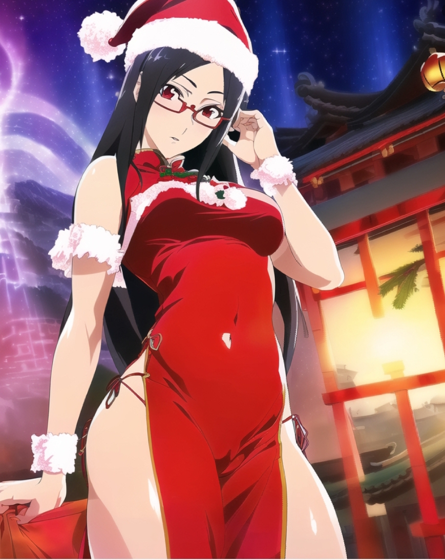 1girls, aged up, ai generated, alternate hair length, armwear, asian, asian clothing, asian female, bare legs, bare shoulders, bare thighs, belly button, black hair, boruto: naruto next generations, breasts, chinese clothes, chinese dress, christmas, christmas outfit, clothed, clothing, cuffs, dress, female, fully clothed, g-string, glasses, holidays, light skin, light-skinned female, nai diffusion, naruto, naruto (series), outdoors, outside, pale skin, pale-skinned female, panties, petite, pinup, red eyes, red panties, red thong, santa costume, santa hat, sarada uchiha, shounen jump, small breasts, solo, solo female, solo focus, stable diffusion, thick thighs, thighs, thong, tight clothing, tight dress, voluptuous