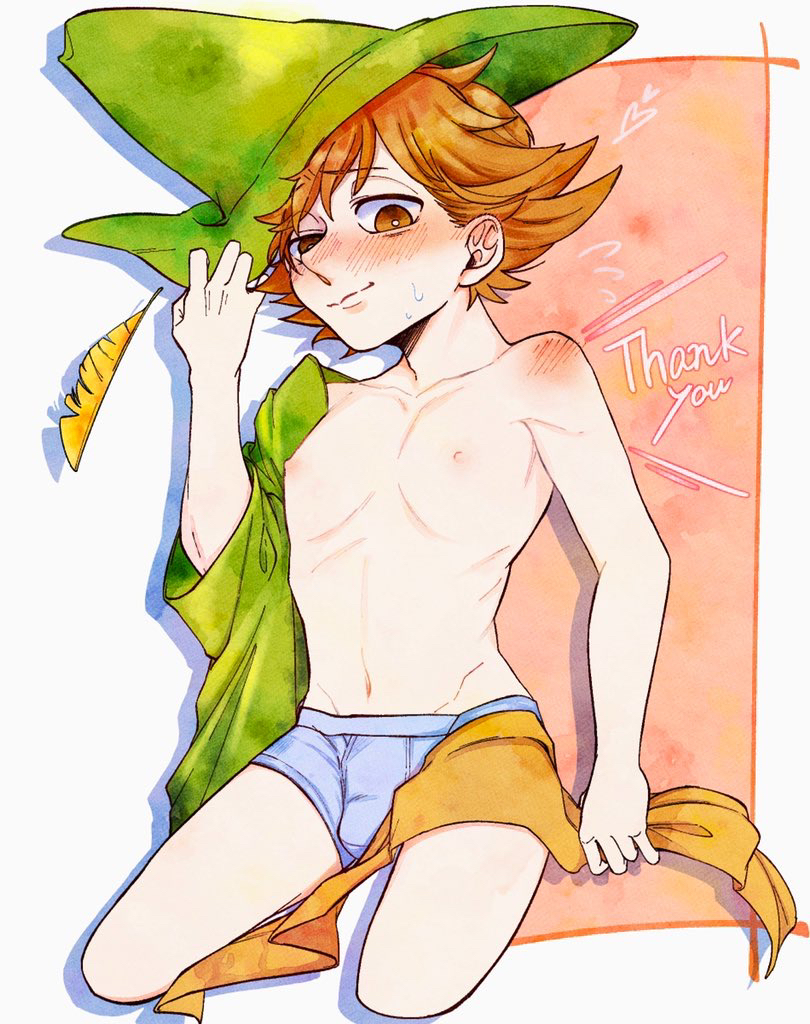 blush boxer_briefs brown_eyes brown_hair bulge embarrassed hat light_brown_hair male male_only nervous open_clothes shy smile snufkin solo spiky_hair sweatdrop the_moomins topless topless_male twink underwear undressing