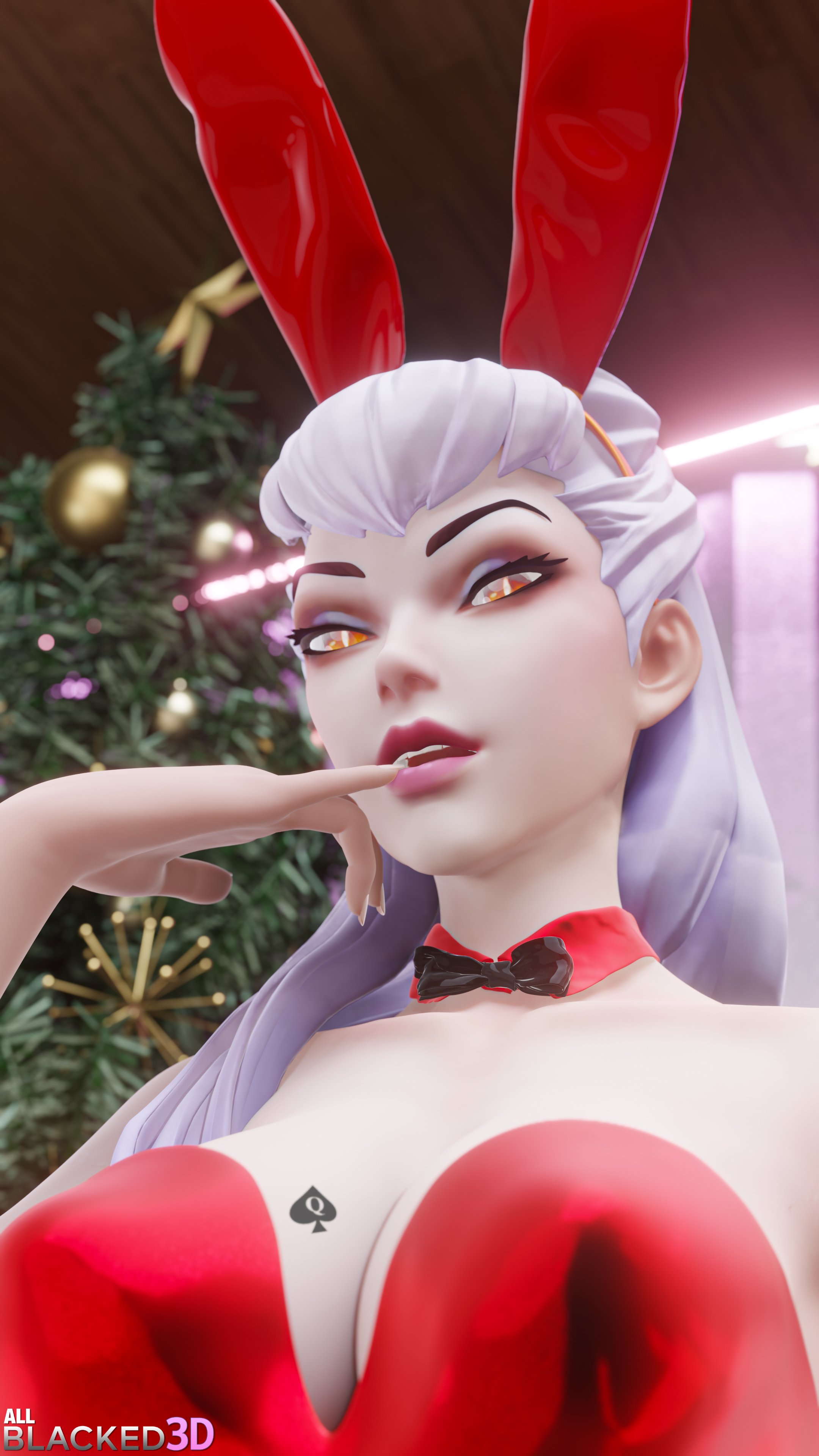 1girls, 3d, allblacked3d, amber eyes, breasts, bunny ears, evelynn, female, female only, k/da all out evelynn, k/da evelynn, k/da series, league of legends, looking at viewer, queen of spades, riot games, solo, tattoo