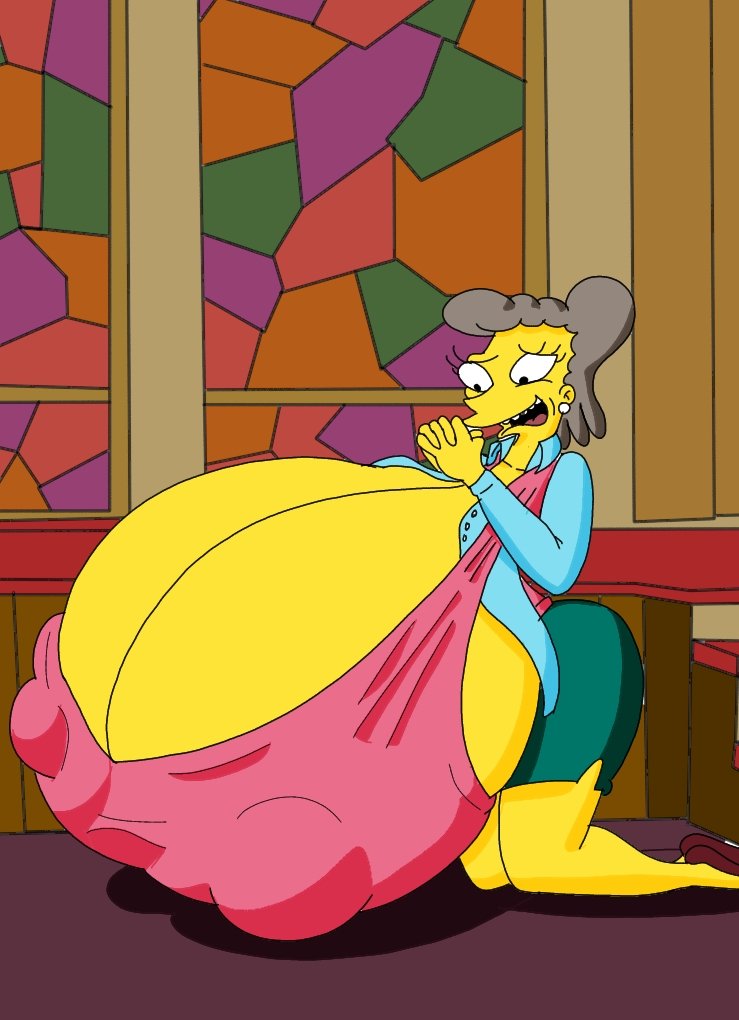 breast_expansion church helen_lovejoy hyper hyper_breasts maxtlat open_shirt praying the_simpsons