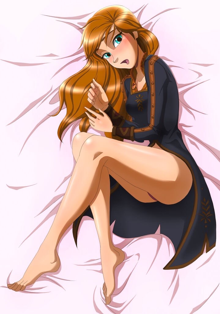 1girls anna_(frozen) bare_legs bed blush bottomless coat disney disney_princess female_only frozen_(film) in_bed lewd mego_yang on_side panties solo yang_mego