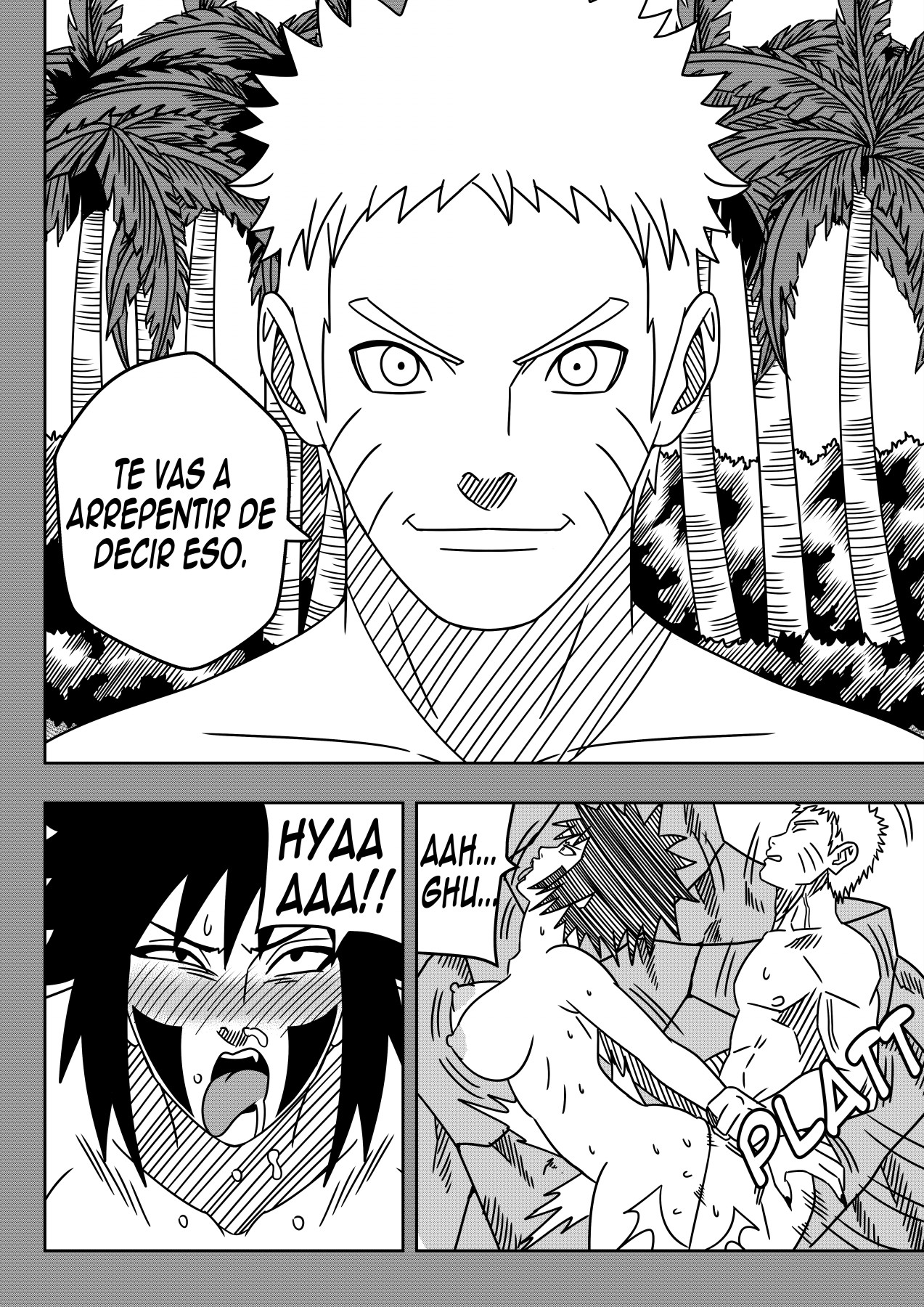 1boy, 1girls, 1milf, adult, age difference, ahe gao, blush, bouncing breasts, breasts, comic, completely nude, dialogue, drooling, endured face, facepaint, female, half-closed eyes, inuzuka tsume, long hair, makeup, male, male/female, mature, mature female, milf, moaning, monochrome, mother and son's friend, nail polish, naked, naruto, naruto (series), naruto shippuden, naruto: the last, ninrubio, nipples, nude, older female, open mouth, outdoors, short hair, smile, spanish text, standing, standing sex, story, straight, teenager, uzumaki naruto, younger male