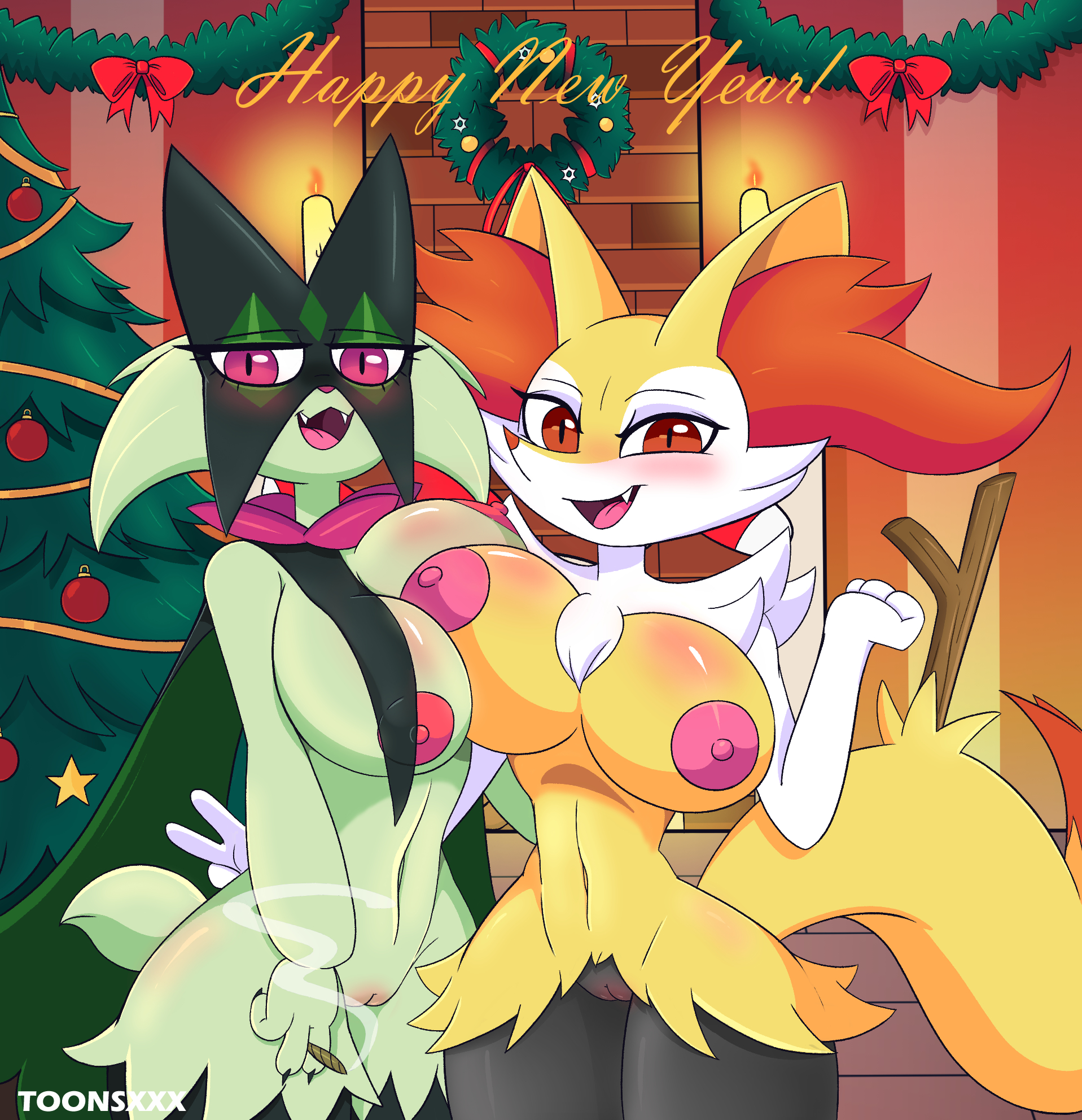 2020s, 2023, abdomen, anthro, areola, areolae, ass, belly, big ass, big breasts, big butt, blush, blushing, blushing at viewer, braixen, breast blush, breast press, breast squeeze, breasts, breasts pressed together, christmas, christmas tree, cigar, cigarette, cigarette smoke, curvaceous, curvy, curvy body, curvy female, curvy figure, curvy hips, duo, eltoonsz, feline, female, fennec, fox, furry, game freak, hips, huge ass, huge breasts, huge butt, huge nipples, huge pussy, huge thighs, meowscarada, new year, new year 2023, nintendo, pokemon, pokemon (species), pokemon sv, pokemon xy, pressing breasts together, pussy, pussy blush, smiling at another, smoke, thick thighs, thighhighs, toonsxxx