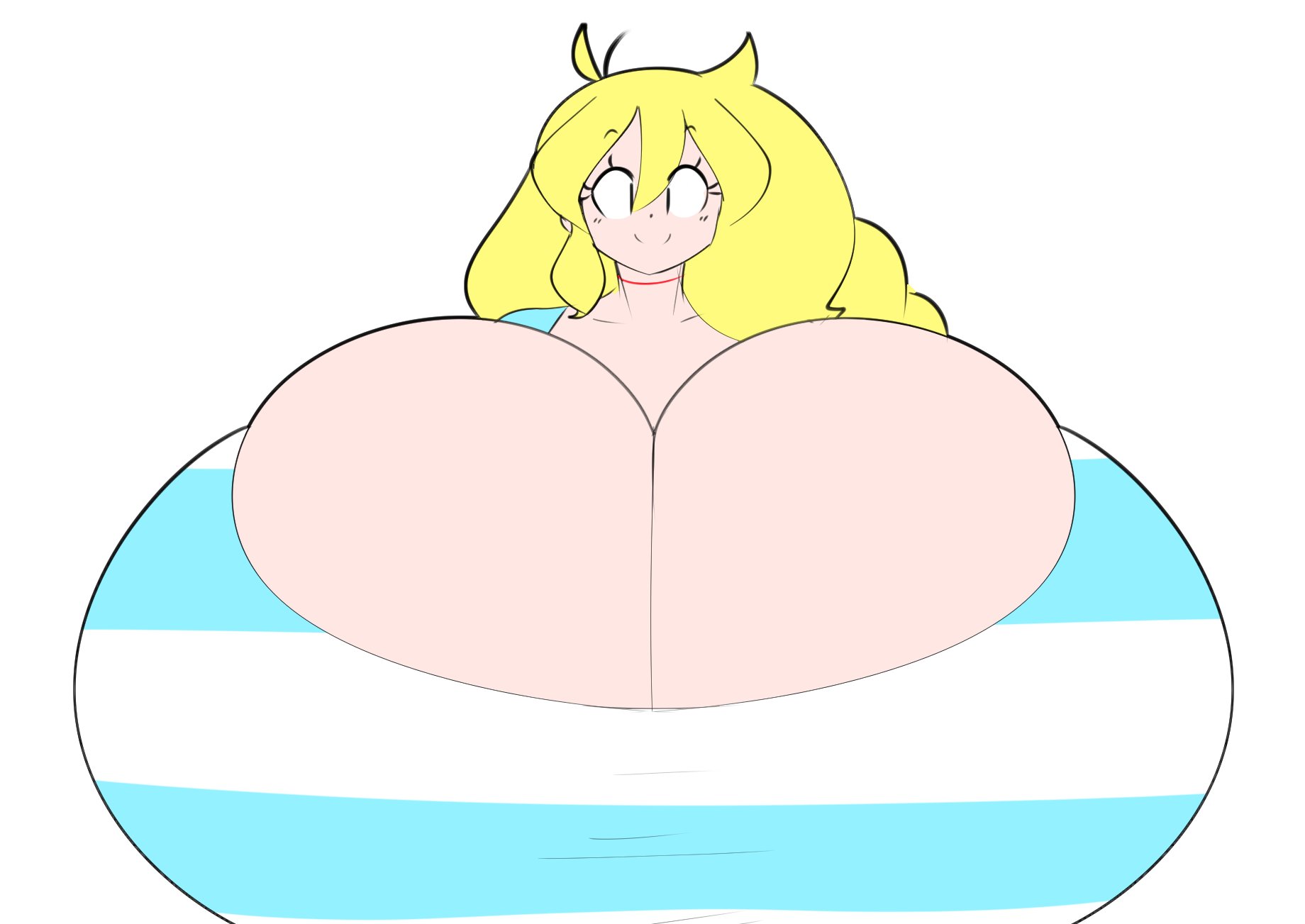 1girls, big breasts, blonde hair, breasts, cassie (theycallhimcake), cleavage, deep cleavage, female, female focus, female only, giant breasts, gigantic breasts, huge breasts, huge cleavage, hyper, hyper breasts, massive breasts, smile, solo, theycallhimcake