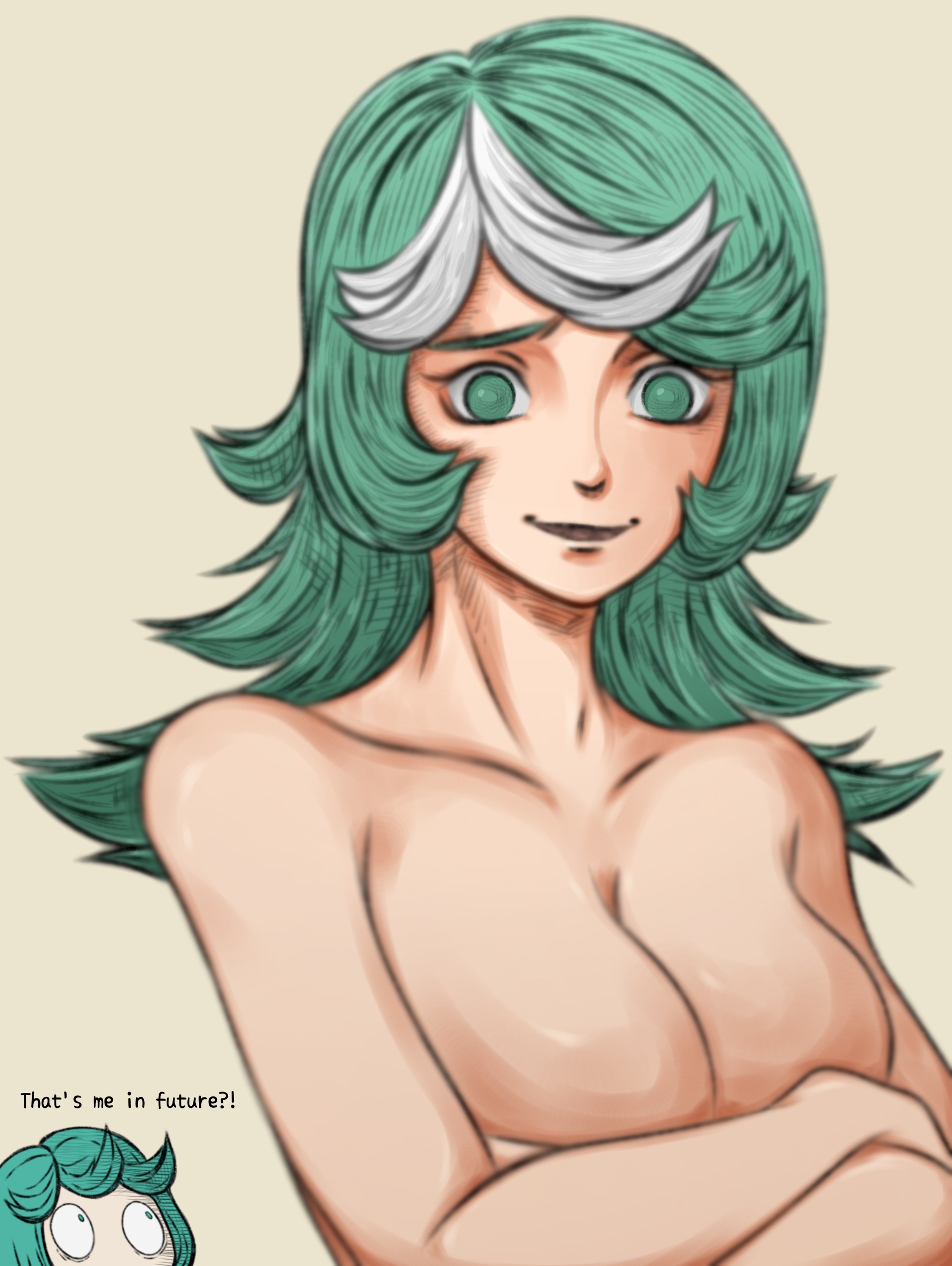 1girls, aged up, berserk, big breasts, breasts, female, future, green hair, human, large breasts, lidawida, light skin, light-skinned female, long hair, nude, schierke, tagme, text, witch