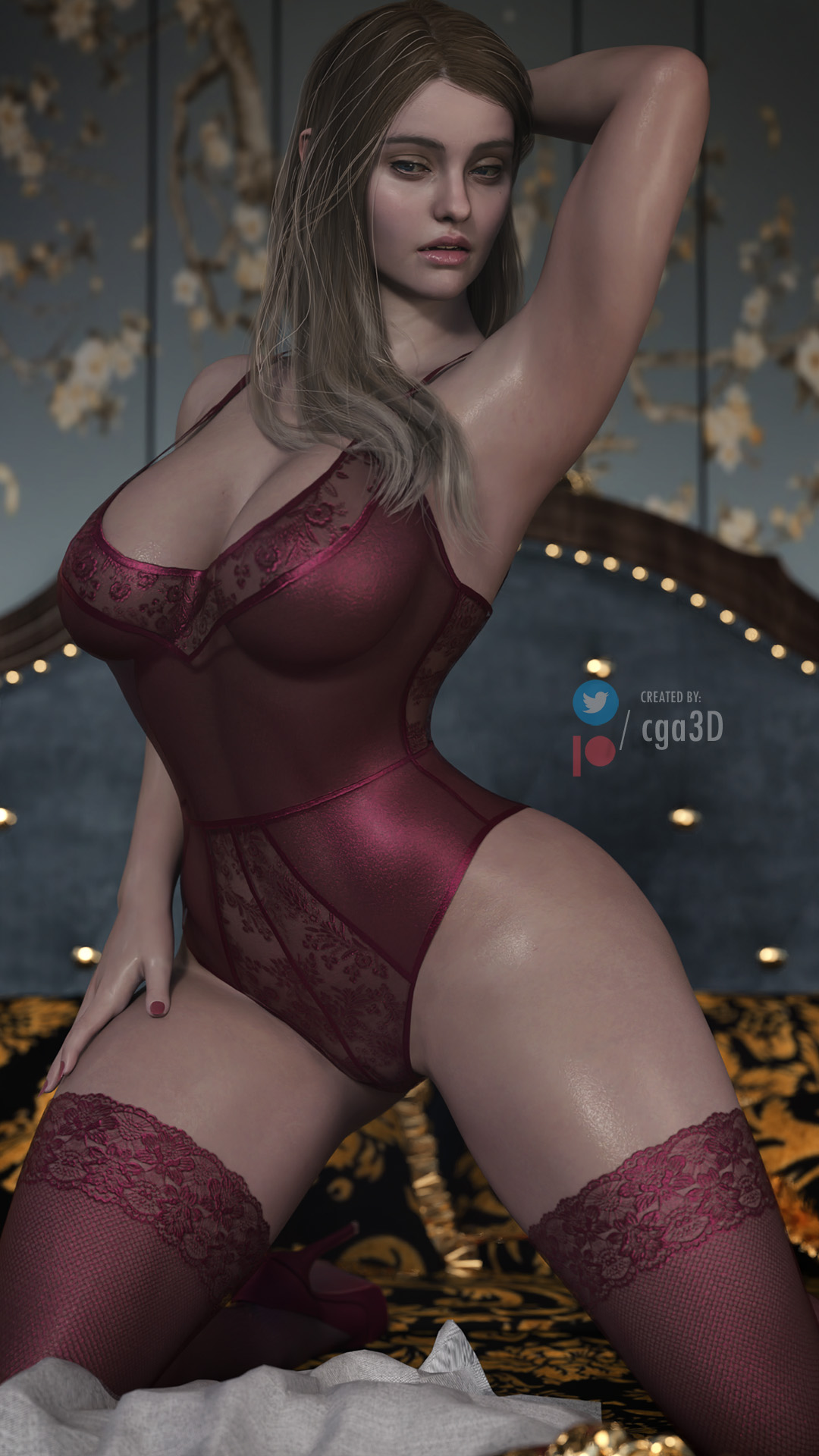 1girls, 3d, absurd res, ass, big breasts, breasts, bubble ass, bubble butt, capcom, casual, cga3d, cleavage, clothing, curvaceous, curvy, curvy female, curvy figure, erotichris, female, female only, hi res, human, large breasts, light skin, light-skinned female, lingerie, looking at viewer, muscular, muscular female, on bed, pale skin, resident evil, resident evil 8: village, rosemary winters, solo, thick thighs, voluptuous, voluptuous female, wide hips