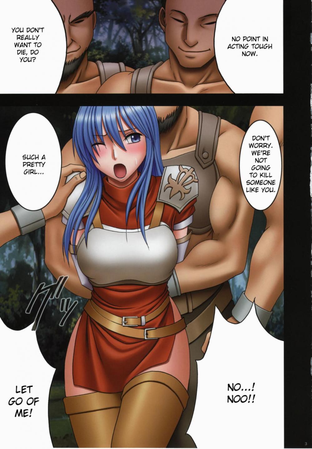 bandit bandit_(fire_emblem) caeda_(fire_emblem) crimson_comics fire_emblem fire_emblem:_mystery_of_the_emblem fire_emblem:_shadow_dragon_and_the_blade_of_light grabbing page_3 pointy_chin screaming