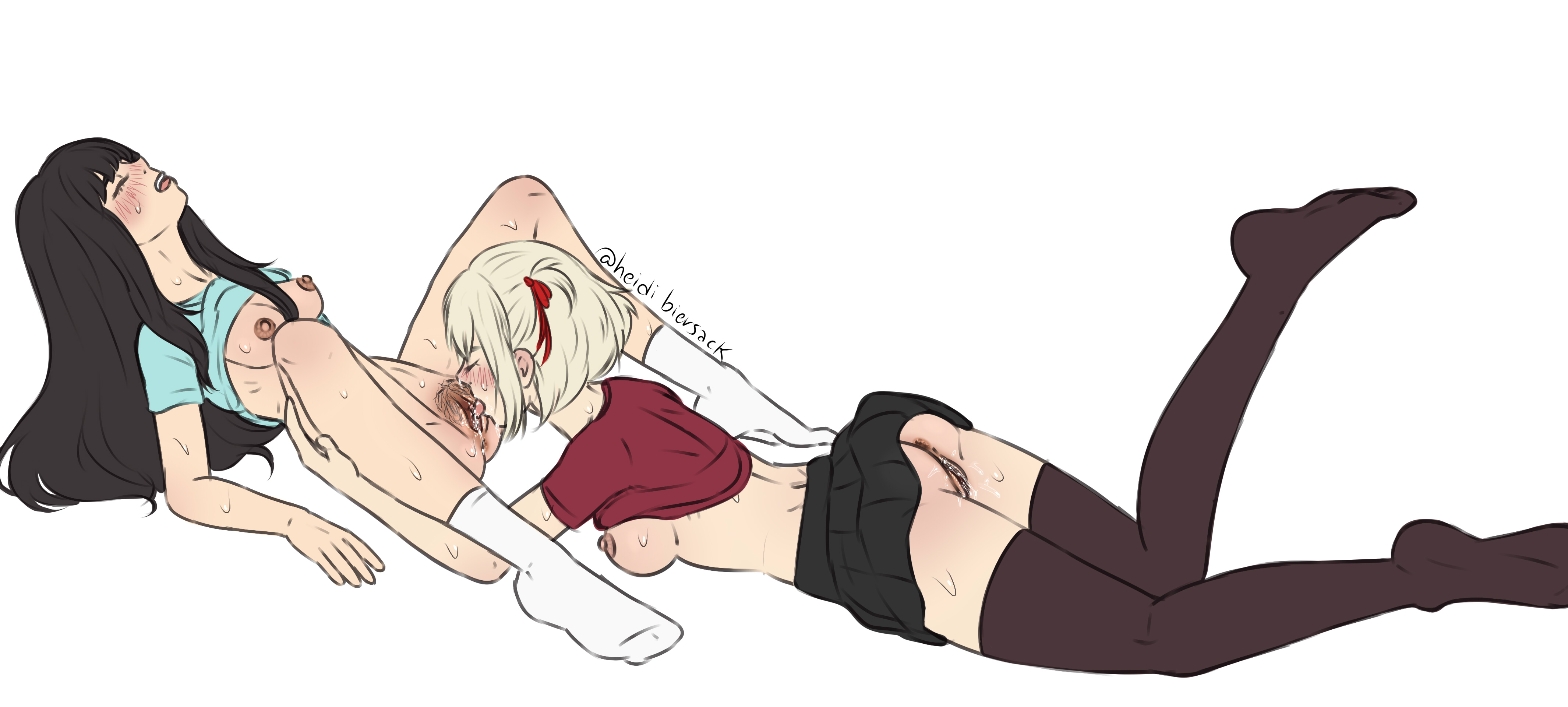 2girls, anus, ass, black hair, blonde hair, cunnilingus, female, heidibiersack, inoue takina, lesbian sex, lycoris recoil, multiple females, multiple girls, nishikigi chisato, oral sex, pussy, pussy juice, thighhighs, yuri