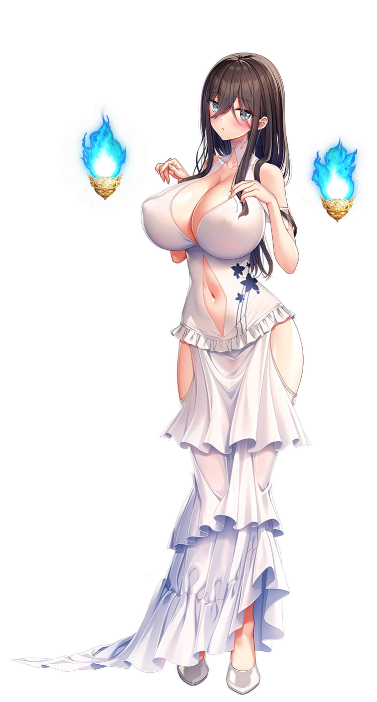 1girls anastasia_mysterante big_breasts blue_eyes blush breasts brown_hair cleavage derauea dress female full_body hair_between_eyes huge_breasts large_breasts long_hair looking_at_viewer milk_factory motto!_haramase!_honoo_no_oppai_isekai_oppai_meido_gakuen! navel navel_cutout nipple_bulge official_art oppai png shiny_breasts shiny_skin solo thin_waist transparent_background