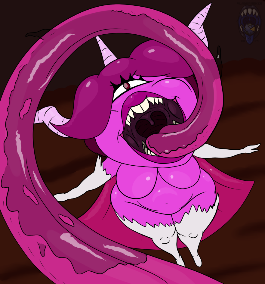 1girls big_breasts cyclops darkartist demon demon_girl eyelashes female female_pred gravity_falls horns humanoid implied_vore long_tongue mawshot pink_skin pov prey_pov purple_body pyronica solo solo_female straight_hair tongue topless uvula vore