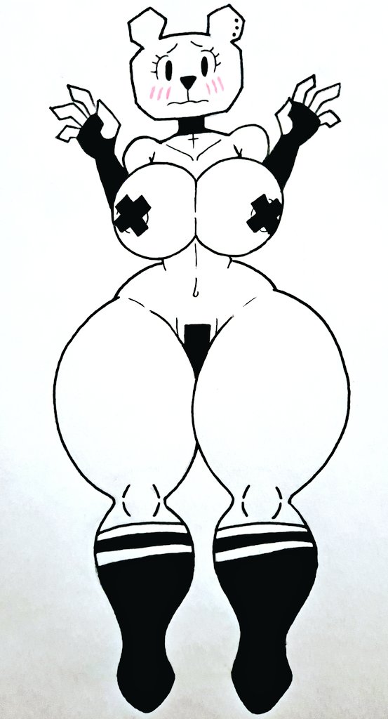 1girls 2022 4_fingers aged_up anthro areola areola_slip areolae bear bear_ears bear_girl bear_nose belly belly_button big_boobs big_breasts blush blushing boobs bottom_heavy breasts cartoon_network covered_pussy covered_vagina cross_necklace ear_piercing embarrassed embarrassed_nude_female eyelashes female female_only fingerless_gloves kneesocks mammal mammal_humanoid navel nutboiart8008 pressing_breasts_together taped_nipples taped_pussy teri_(tawog) the_amazing_world_of_gumball thick_thighs thin_waist thunder_thighs traditional_media_(artwork) tummy wide_hips