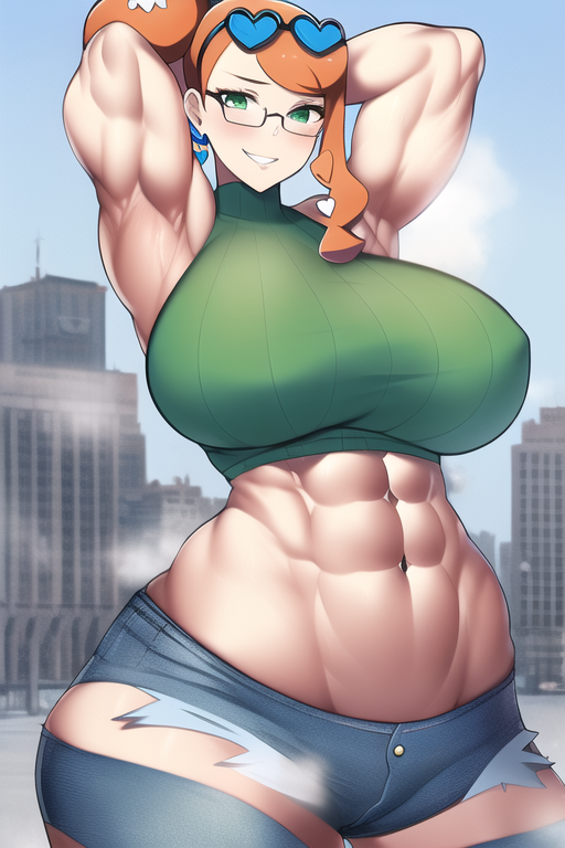 1girls abs ai_generated armpits arms_up ass bare_arms bare_shoulders biceps big_ass big_breasts big_butt blue_shorts breast_expansion breasts broad_shoulders building city city_background cityscape crop_top day denim denim_shorts dynamax eyewear eyewear_on_head female female_only game_freak giant giantess gigantic_breasts gigantic_thighs glasses glasses_on_head green_crop_top green_eyes green_tank_top grin growth hair_ornament heart heart_glasses heart_hair_ornament hips horny horny_female huge_ass huge_breasts huge_butt huge_thighs human human_only large_ass large_breasts large_butt large_thighs long_hair looking_at_viewer macro massive_breasts massive_thighs muscle muscle_growth muscle_tone muscles muscular muscular_arms muscular_female muscular_legs muscular_thighs nai_diffusion nintendo orange_hair pokemon pokemon_ss ponytail ribbed_shirt seducing seduction seductive seductive_eyes seductive_gaze seductive_look seductive_mouth seductive_pose seductive_smile short_shorts shorts size_difference smile solo solo_female sonia_(pokemon) stable_diffusion steam steaming_body sweat sweatdrop sweating sweaty sweaty_body sweaty_breasts tank_top teeth teeth_clenched teeth_visible thick thick_arms thick_ass thick_thighs thighs toned toned_female toned_stomach top_heavy voluptuous voluptuous_female wide_hips