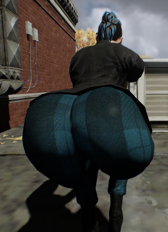 1girls 3d alternate_costume ass big_ass big_butt blue_hair bubble_butt comically_large_ass comically_large_spoon crouching huge_ass huge_butt payday_2 sydney_(payday_2) thick_ass tight_clothing video_games