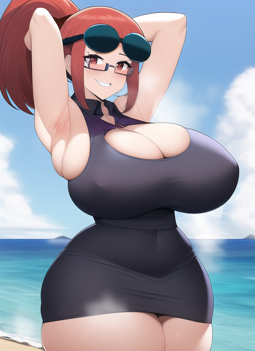 1girls ai_generated alternate_breast_size armpits cleavage huge_breasts long_hair lorelei_(pokemon) lorelei_(pokemon_frlg) nai_diffusion pokemon pokemon_frlg ponytail red_eyes red_hair stable_diffusion sweat thick_thighs voluptuous wide_hips