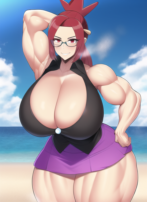 1girls ai_generated alternate_breast_size biceps cleavage huge_breasts long_hair lorelei_(pokemon) lorelei_(pokemon_frlg) muscular_female nai_diffusion pokemon pokemon_frlg ponytail red_eyes red_hair stable_diffusion thick_thighs voluptuous wide_hips