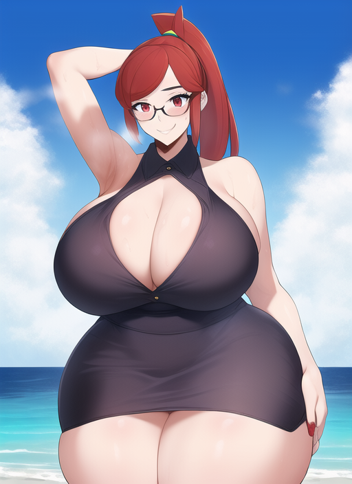 1girls ai_generated alternate_breast_size armpits cleavage huge_breasts long_hair lorelei_(pokemon) lorelei_(pokemon_frlg) nai_diffusion pokemon pokemon_frlg ponytail red_eyes red_hair stable_diffusion sweat thick_thighs voluptuous wide_hips