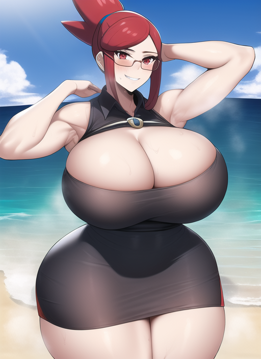 1girls ai_generated alternate_breast_size armpits cleavage huge_breasts long_hair lorelei_(pokemon) lorelei_(pokemon_frlg) nai_diffusion pokemon pokemon_frlg ponytail red_eyes red_hair stable_diffusion sweat thick_thighs voluptuous wide_hips