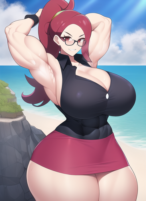 1girls ai_generated alternate_breast_size biceps cleavage huge_breasts long_hair lorelei_(pokemon) lorelei_(pokemon_frlg) muscular_female nai_diffusion pokemon pokemon_frlg ponytail red_eyes red_hair stable_diffusion thick_thighs voluptuous wide_hips